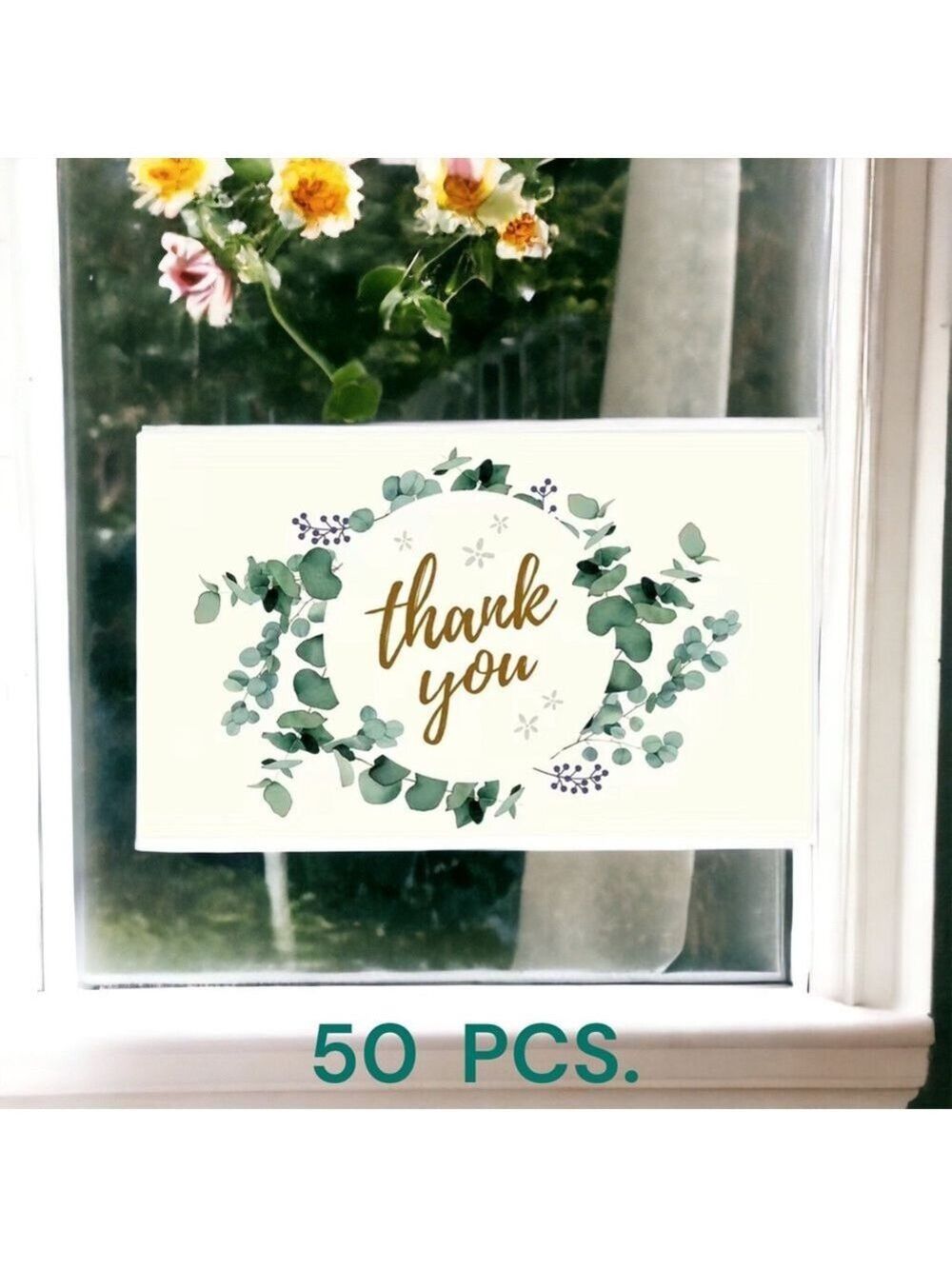 50 Cards, Thank You, Green Laurel,  Cards 3.5” X 2”